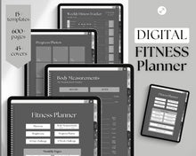 Load image into Gallery viewer, UNDATED Digital Fitness Planner | iPad GoodNotes Fitness Journal, Weight Loss Tracker &amp; Workout Planner | Dark
