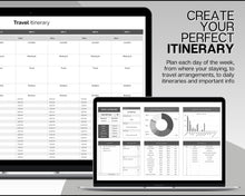 Load image into Gallery viewer, Digital Ultimate Travel Planner | Google Sheets Editable Travel Spreadsheet, Trip Expense Tracker, Packing List, Vacation Schedule | Mono
