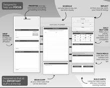 Load image into Gallery viewer, ADHD Planner Spreadsheet for Neurodivergent Adults | Google Sheets Daily &amp; Weekly Planner, Symptom Tracker, Brain Dump &amp; To Do Lists | Mono
