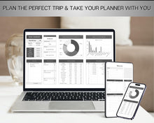 Load image into Gallery viewer, Digital Ultimate Travel Planner | Google Sheets Editable Travel Spreadsheet, Trip Expense Tracker, Packing List, Vacation Schedule | Mono
