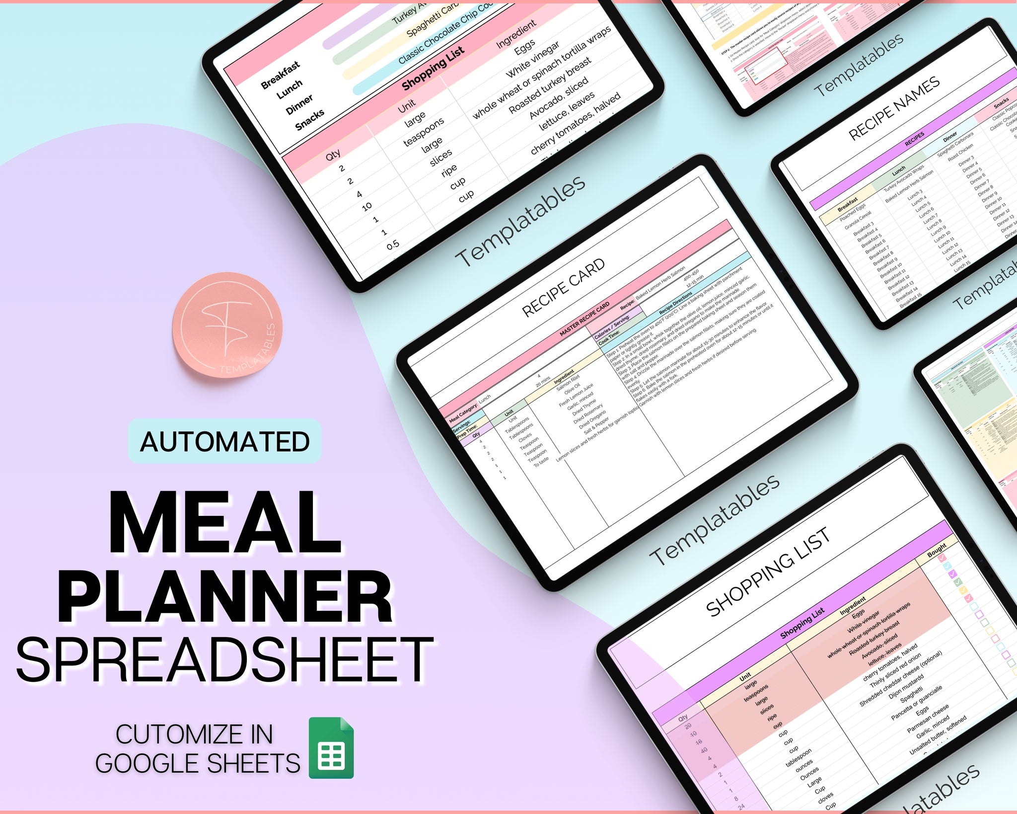 Food Spreadsheet Ultimate Meal Planner Spreadsheet - with Recipe Templates & Automated ...