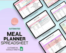 Load image into Gallery viewer, Ultimate Meal Planner Spreadsheet | Perfect Recipe Template with AUTOMATED Grocery List, Family Meal Prep, Weekly Meal Plan &amp; Shopping List | Google Sheets | Colorful
