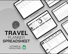 Load image into Gallery viewer, Digital Ultimate Travel Planner | Google Sheets Editable Travel Spreadsheet, Trip Expense Tracker, Packing List, Vacation Schedule | Mono
