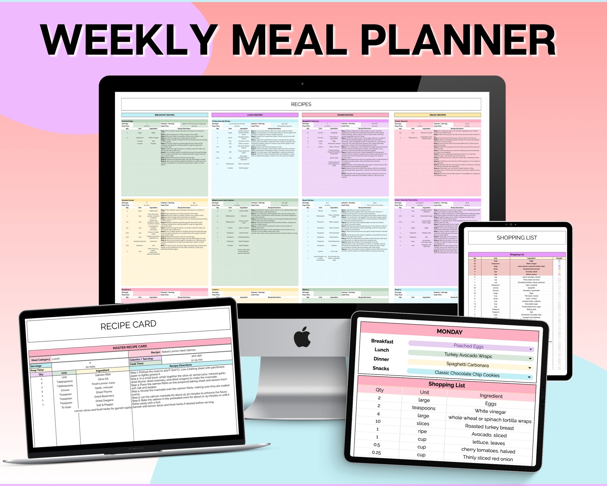 Food Spreadsheet Ultimate Meal Planner Spreadsheet - with Recipe Templates & Automated ...