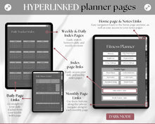 Load image into Gallery viewer, UNDATED Digital Fitness Planner | iPad GoodNotes Fitness Journal, Weight Loss Tracker &amp; Workout Planner | Dark
