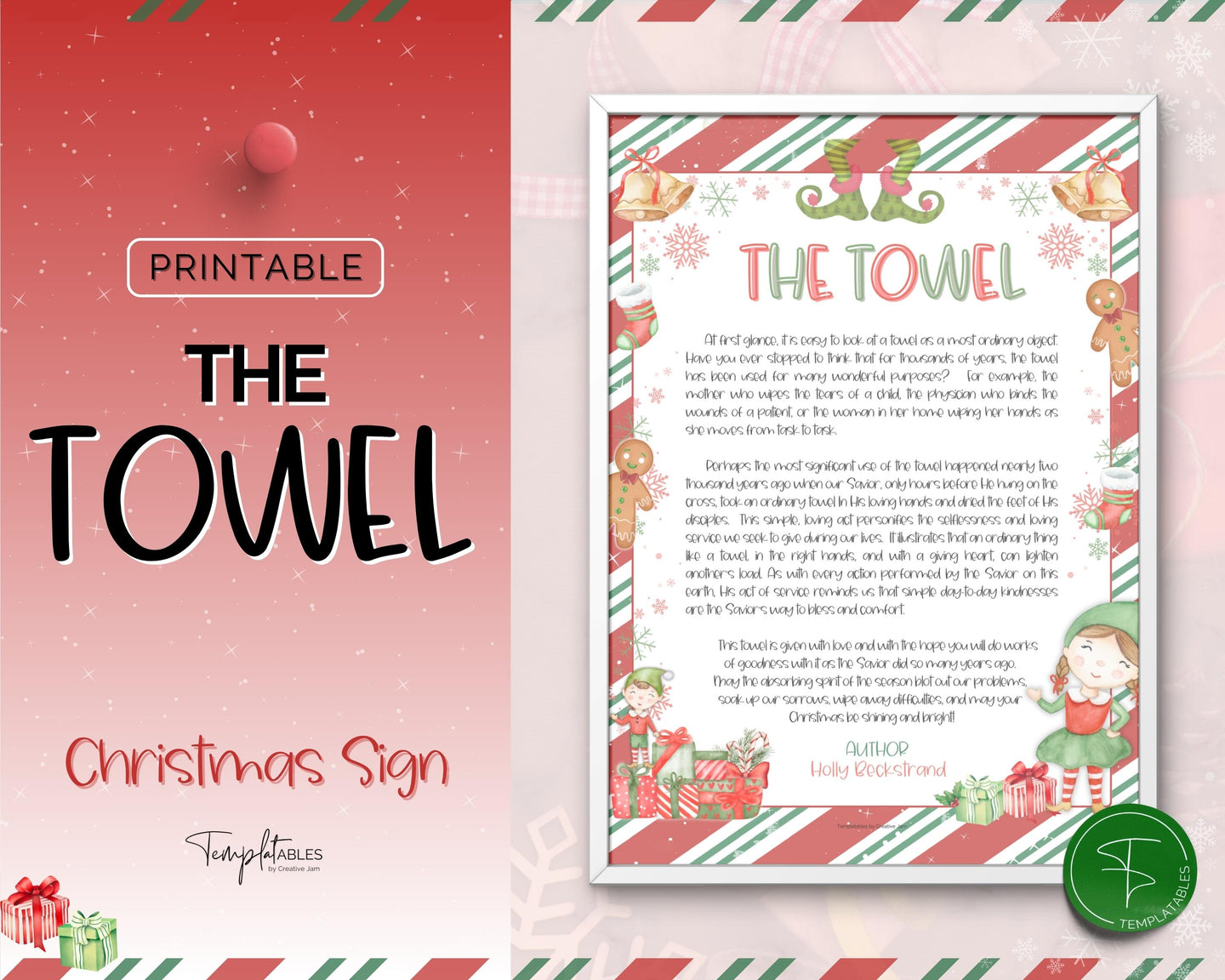 Christmas Towel Story Printable | Towel Poem Perfect Christian gift for Neighbor | Religious Gift for Festive Coworker | Holiday Gift