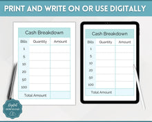 Load image into Gallery viewer, Printable Cash Breakdown Teller Slips for Withdrawals, Sinking Funds &amp; Cash Envelopes
