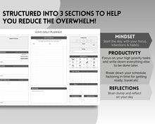 Load image into Gallery viewer, ADHD Planner Spreadsheet for Neurodivergent Adults | Google Sheets Daily &amp; Weekly Planner, Symptom Tracker, Brain Dump &amp; To Do Lists | Mono
