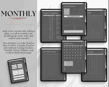 Load image into Gallery viewer, UNDATED Digital Fitness Planner | iPad GoodNotes Fitness Journal, Weight Loss Tracker &amp; Workout Planner | Dark
