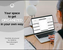 Load image into Gallery viewer, ADHD Planner Spreadsheet for Neurodivergent Adults | Google Sheets Daily &amp; Weekly Planner, Symptom Tracker, Brain Dump &amp; To Do Lists | Mono
