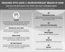 Load image into Gallery viewer, ADHD Planner Spreadsheet for Neurodivergent Adults | Google Sheets Daily &amp; Weekly Planner, Symptom Tracker, Brain Dump &amp; To Do Lists | Mono
