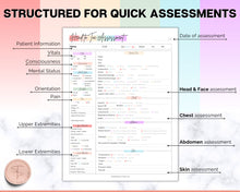 Load image into Gallery viewer, Head to toe Assessment Sheet | includes Head-to-toe Assessment Guide, Nursing Study Guide, Nurse Report, Nursing Student Notes &amp; Nclex Care Plan | Colorful
