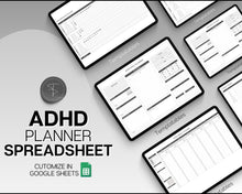 Load image into Gallery viewer, ADHD Planner Spreadsheet for Neurodivergent Adults | Google Sheets Daily &amp; Weekly Planner, Symptom Tracker, Brain Dump &amp; To Do Lists | Mono
