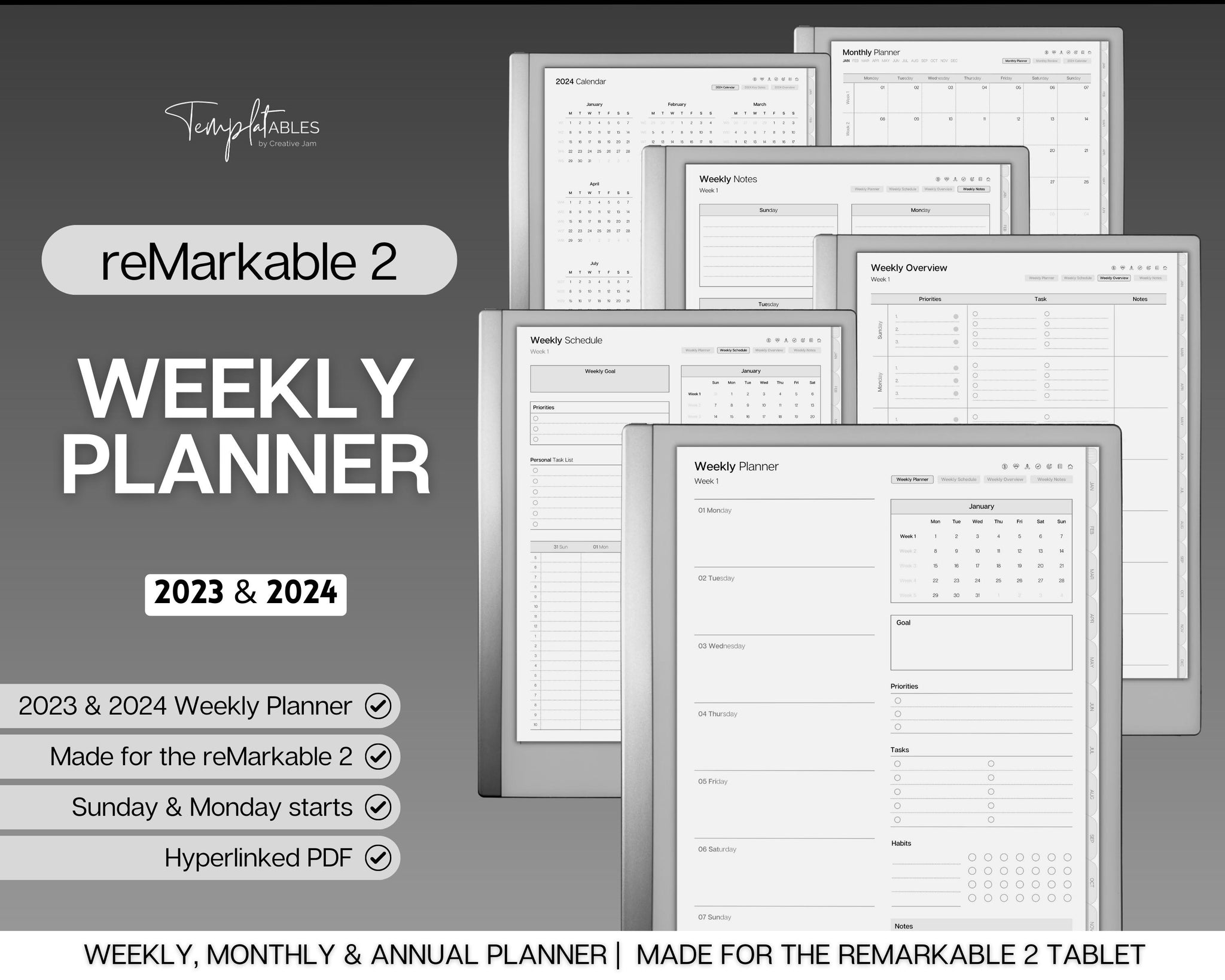 reMarkable 2 Weekly Planner 2023 2024 Digital Life Planner