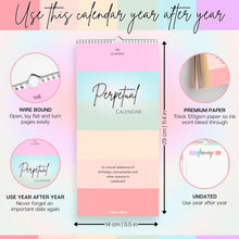 Load image into Gallery viewer, Perpetual Birthday &amp; Anniversary Calendar | Undated Wire-Bound Wall Calendar, 6"x12" | Premium 120gsm Paper
