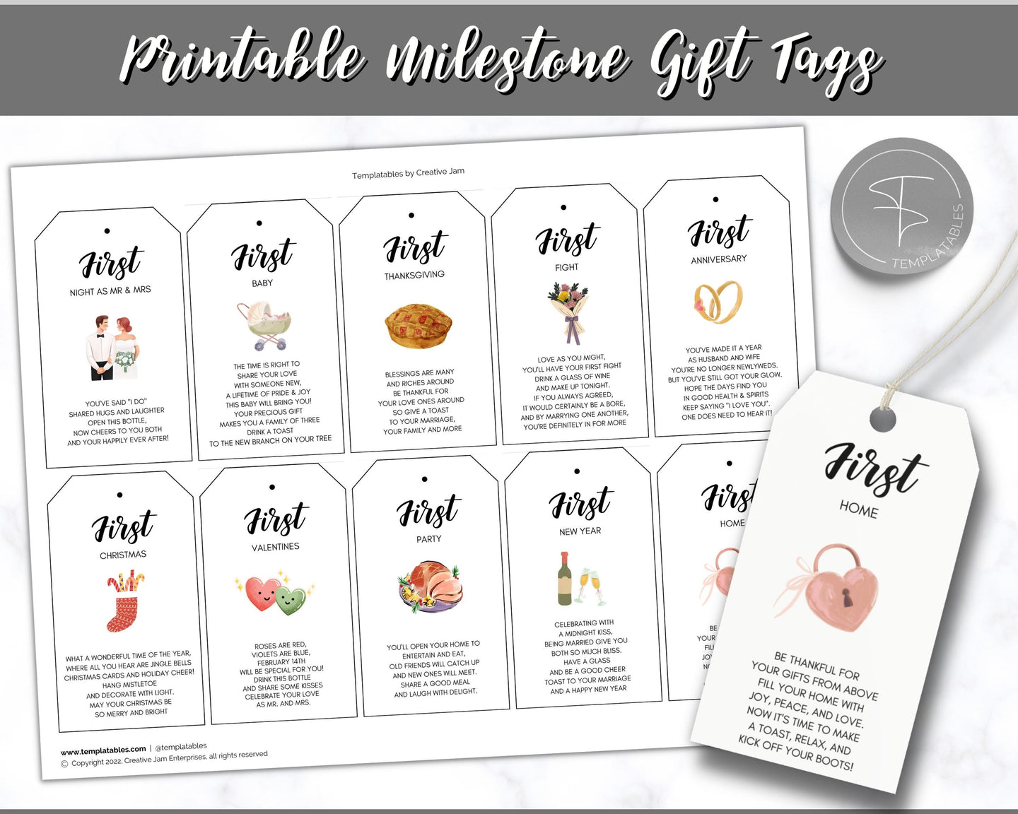 Marriage Milestone Wine Basket Tags | Printable Wine Bottle Gift Tag Labels for Newlyweds and Bridal Showers