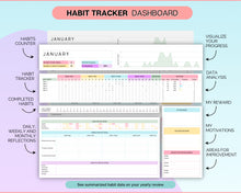 Load image into Gallery viewer, Habit Tracker Spreadsheet | Includes Goal Planner, Goals Tracker, Mood, Habit Planner, Daily Weekly Monthly, Google Sheets &amp; Goal Setting Template | Colorful
