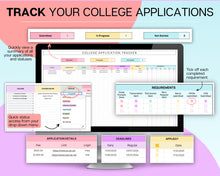 Load image into Gallery viewer, College Application Planner | College App Tracker Spreadsheet for College Research, Scholarship, Academic Student Planner &amp; University List | Colorful
