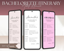 Load image into Gallery viewer, Editable Bachelorette Itinerary template | Editable Mobile Bachelorette Weekend Planner, Girls trip, Cowgirl, Winter, Disco &amp; Digital Canva template
