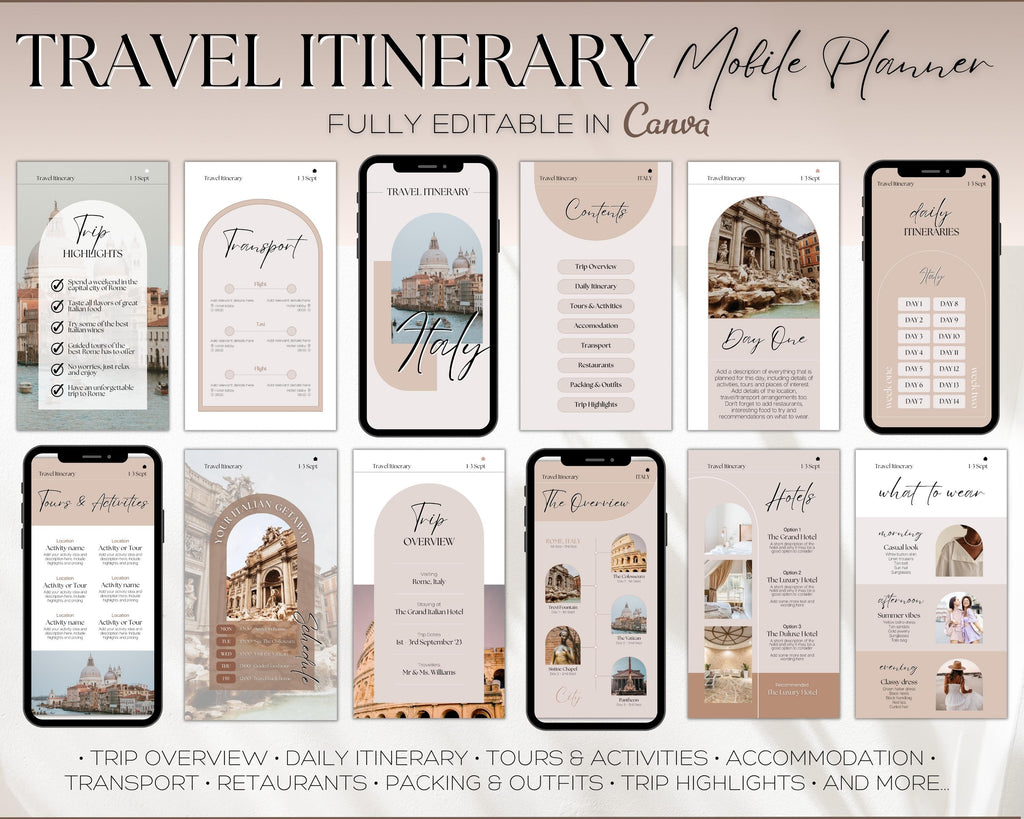 Mobile Travel Itinerary Template | Create Your Travel Guide with Canva