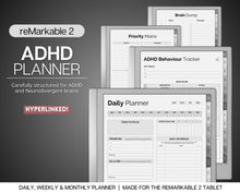 Load image into Gallery viewer, reMarkable 2 ADHD Digital Planner - Daily Planner for Neurodivergent Adults | Brain Dump Template, To Do List, Cleaning &amp; Symptom Tracker
