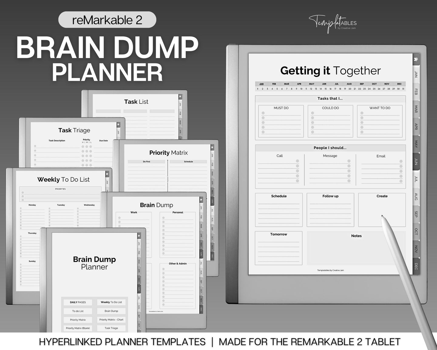 reMarkable 2 Brain Dump Planner | Digital To Do List Printable & ADHD Daily Productivity Planner