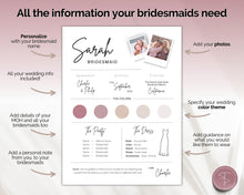 Load image into Gallery viewer, EDITABLE Bridesmaid Info Card | PHOTO Wedding Information &amp; Iteniary Card Canva Template | Style 2
