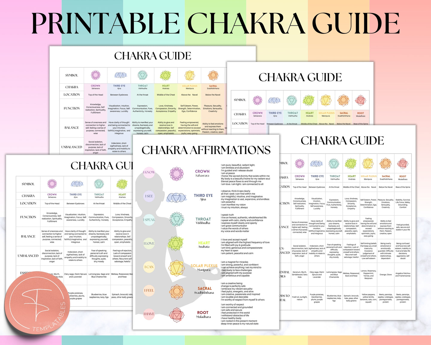 Chakra Guide Bundle | 7 Chakra Printable, 5 Page Chakra Kit, Chakra Poster Wall Hanging, Distance Reiki Teacher, Meditation Guide & Cheatsheet