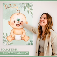 Load image into Gallery viewer, Templatables Pin the Dummy Baby Shower Party Game – Double Sided A2 Poster, 35 Stickers, Fun Baby Shower or Gender Reveal Party Game
