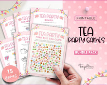 Load image into Gallery viewer, Tea Party Games Bundle | With 15 Girls Afternoon Tea Party Games, Birthday Decor, Favors, Bingo, Wordsearch, Trivia &amp; Easy Printable Games | Pink
