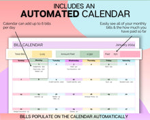 Load image into Gallery viewer, Bill Payment Calendar Spreadsheet | Google SHEETS Automated Monthly Bill Tracker | Budget Expense, Finance Template | Rainbow
