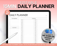 Load image into Gallery viewer, EDITABLE 15 Minute Planner | Includes 15 Minutes Daily Planner, 15 Minute Tracker, Half Hour, Hourly, Time Block Template &amp; Undated Appointment Tracker

