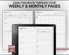 Load image into Gallery viewer, 2024 WEEKLY Planner for Kindle Scribe | Hyperlinked Digital Planner &amp; Kindle Scribe Templates for Weekly Schedule | 2025 Kindle Scribe Planner Pdf
