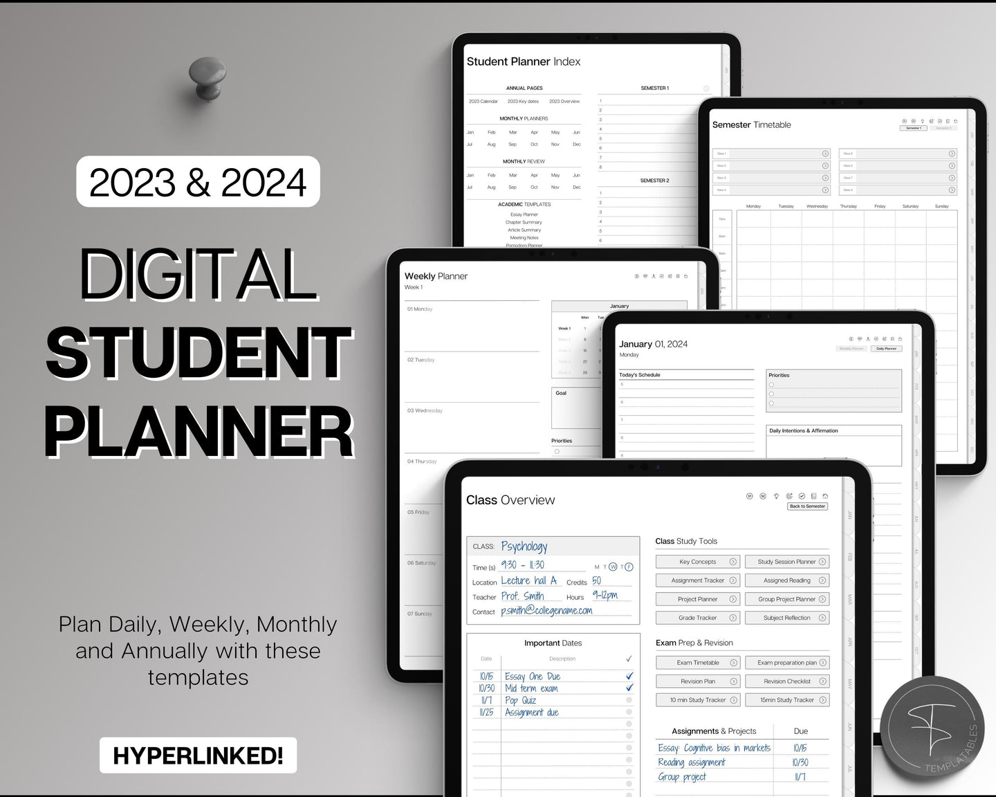 Digital Student 2023 - 2024 Academic Planner | Study Planner, College & School Planner for GoodNotes & iPad