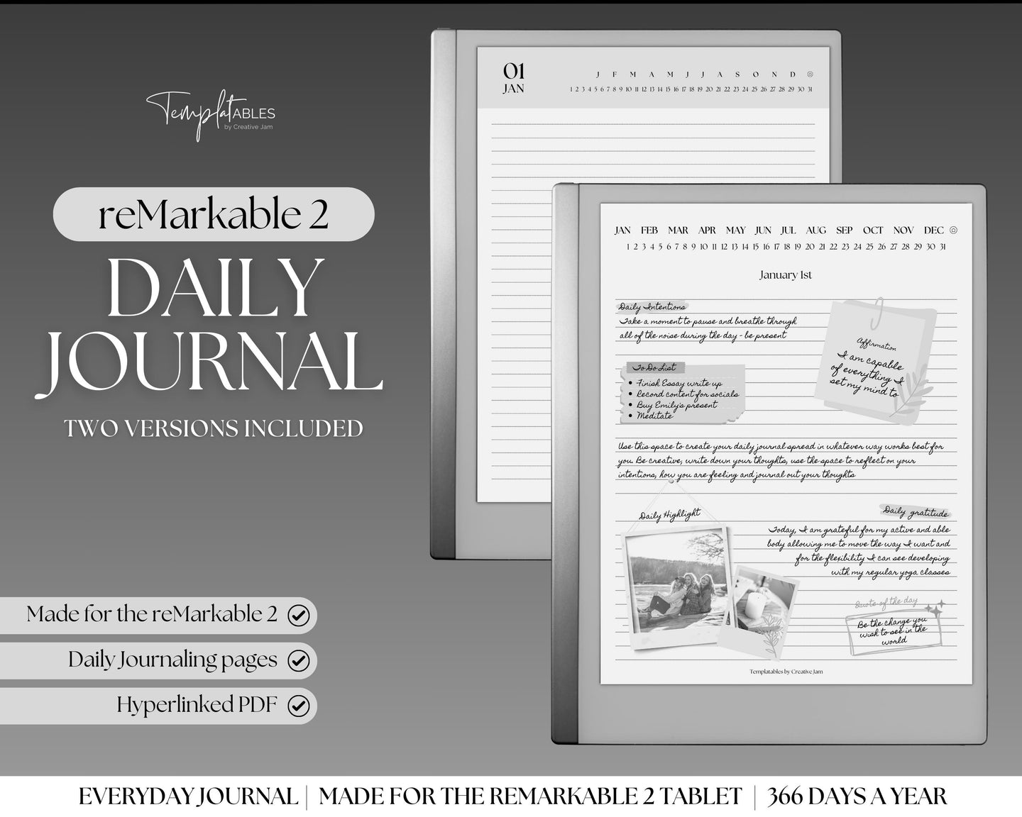 reMarkable 2 Daily Journal | Digital Lined Notebook for Remarkable 2