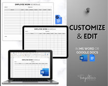 Load image into Gallery viewer, Employee Work Schedule &amp; Time Tracker | EDITABLE Employee Time Sheet Template for Google Docs &amp; Microsoft Word

