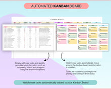 Load image into Gallery viewer, Kanban Board Spreadsheet | With Project Management Gantt Chart, Project Planner, Task Manager, To Do List, Activity Tracker, Google Sheets &amp; Trello
