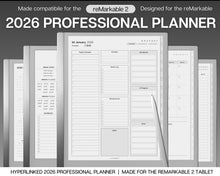 Load image into Gallery viewer, 2026 Digital Planner for Professionals, reMarkable Calendar, Minimalist Daily Schedule, Task List, Templates for reMarkable
