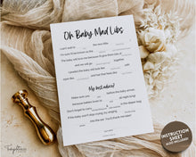 Load image into Gallery viewer, Baby Shower Mad Libs | Includes Printable Baby Shower Template, Gender Neutral, Minimalist, Woodland Theme &amp; Parent Mommy Advice Card | Boho
