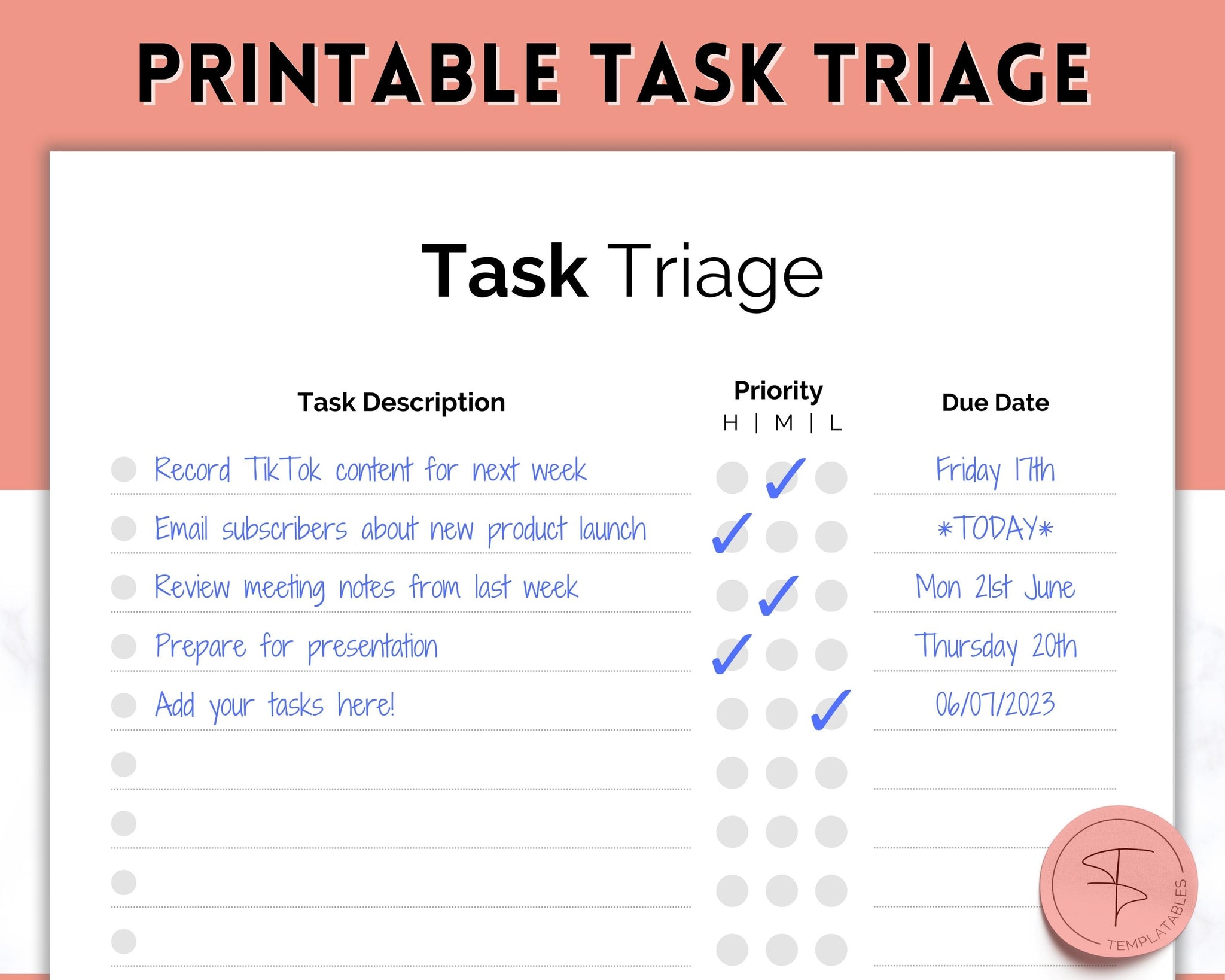 Temporary Task Task Triage: Prioritize with To-Do List & Brain Dump Digital Templates