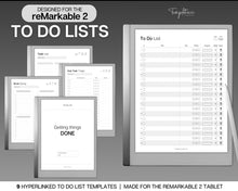 Load image into Gallery viewer, Digital To Do List for the reMarkable tablet | 9 Hyperlinked Digital To Do Lists, Productivity Templates
