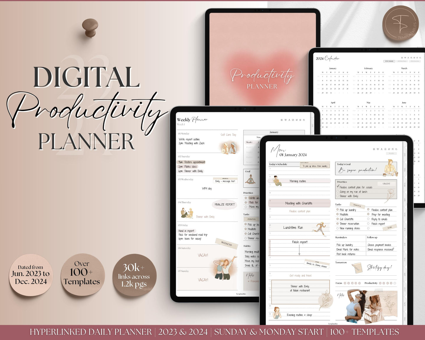 Digital Productivity Planner for 2024 | Daily To Do List, ADHD & Goal Planner for GoodNotes & iPad