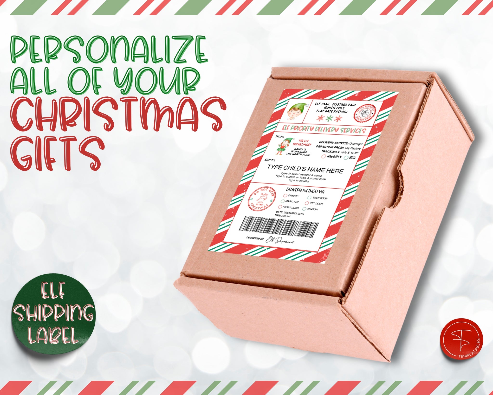 Elf Rings Label Editable Elf Shipping Label - Personalized Gift Label Christmas!