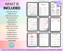 Load image into Gallery viewer, ALL ACCESS Digital Planners | 2026 Colorful Planner Bundle with Daily Weekly Planners | Includes Recipe, Notebook, Fitness, Goal, Budget &amp; Meal &amp; ADHD
