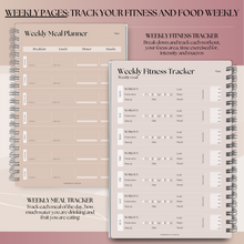 Load image into Gallery viewer, 90 Day Fitness &amp; Workout Planner for Women | Gym Journal, Weight Loss Tracker, Meal Planner, Self Care Habit Tracker | A5 Lux
