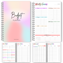 Load image into Gallery viewer, Budget Planner &amp; Monthly Bill Organizer | Finance Budget Planner, Financial Savings, Debt, Income, Expenses, Spending &amp; Bill Trackers | A5 Pastel Rainbow
