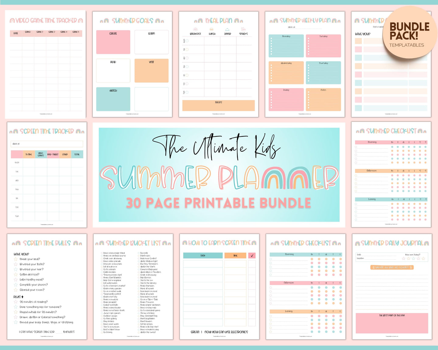2023 Summer Planner for Kids | Kids Summer Schedule, Activities, Printable Calendar & Checklist Template | Colorful Sky
