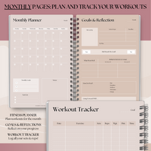 Load image into Gallery viewer, 90 Day Fitness &amp; Workout Planner for Women | Gym Journal, Weight Loss Tracker, Meal Planner, Self Care Habit Tracker | A5 Lux
