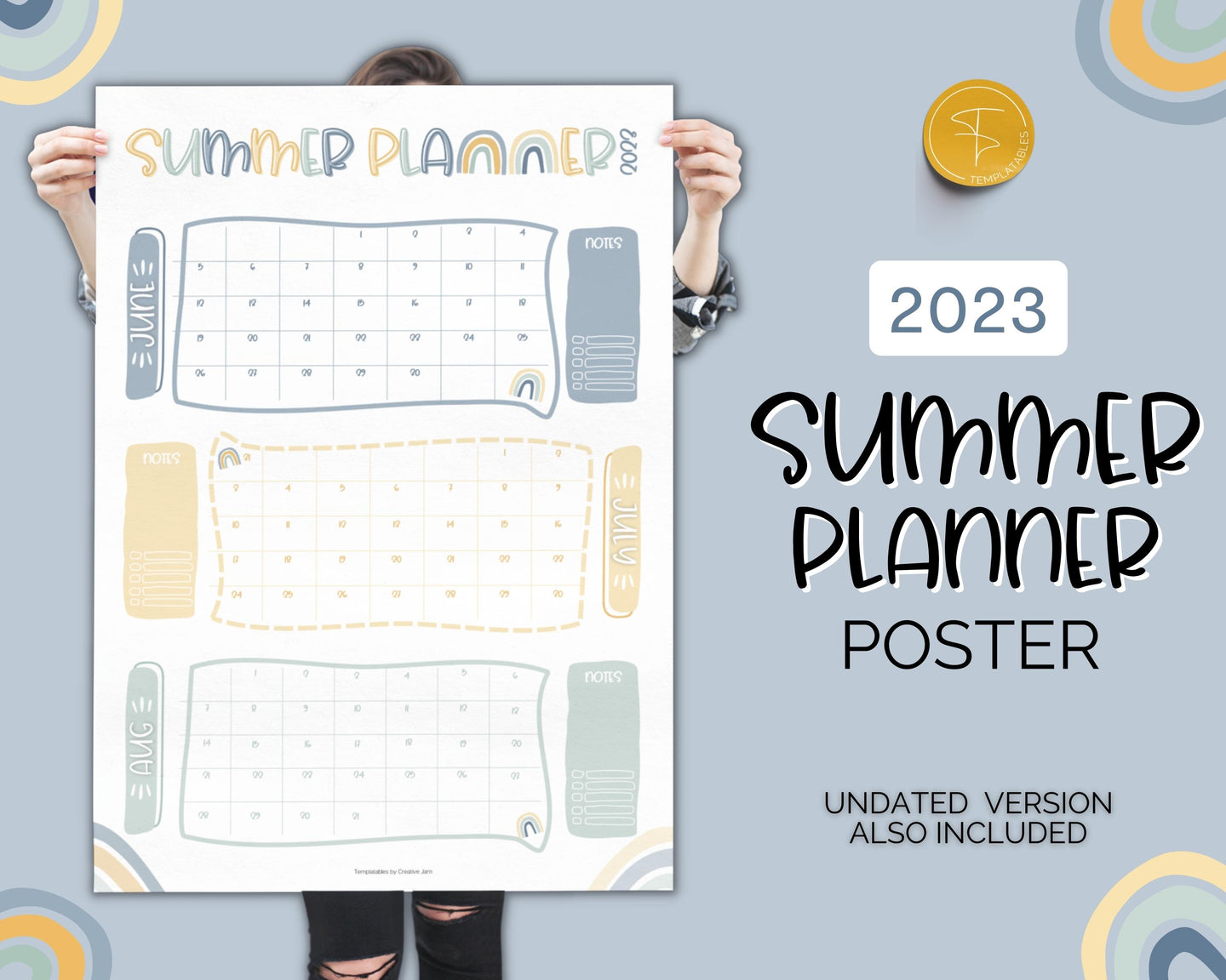 Kids Summer Calendar 2023 | Summer Poster, Summer Countdown, Printable Planner & Checklist | Dinosaur
