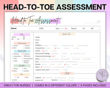 Load image into Gallery viewer, Head to toe Assessment Sheet | includes Head-to-toe Assessment Guide, Nursing Study Guide, Nurse Report, Nursing Student Notes &amp; Nclex Care Plan | Colorful
